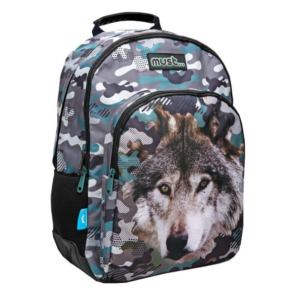 MUST Σχολική Τσάντα Animal Planet Wolf, 3 Θήκες, 33x16x45εκ.